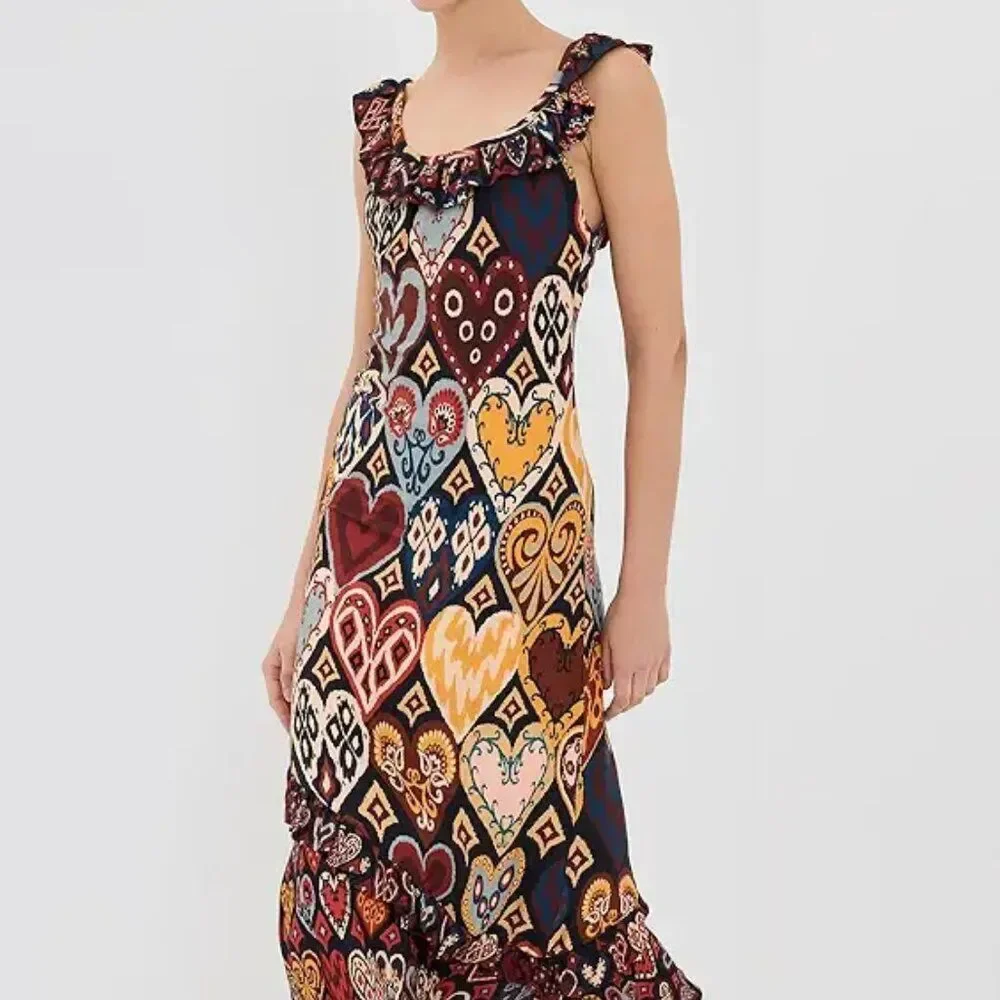 FARM Rio Hearts Ikat Black Maxi Dress S